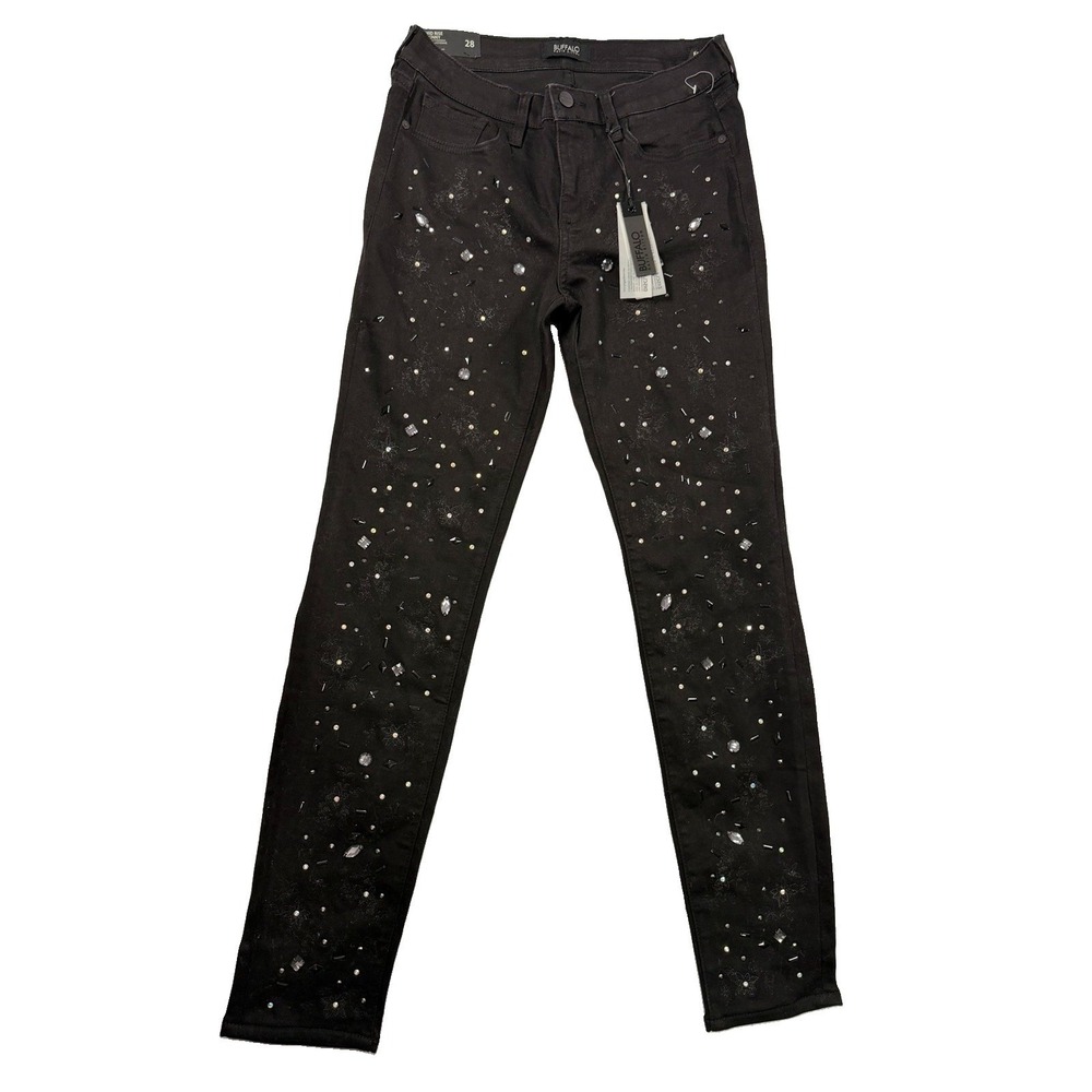 Buffalo David Bitton Faith Skinny Black Stretch Jeans 28 Gemstones Sparkle Dazzl
